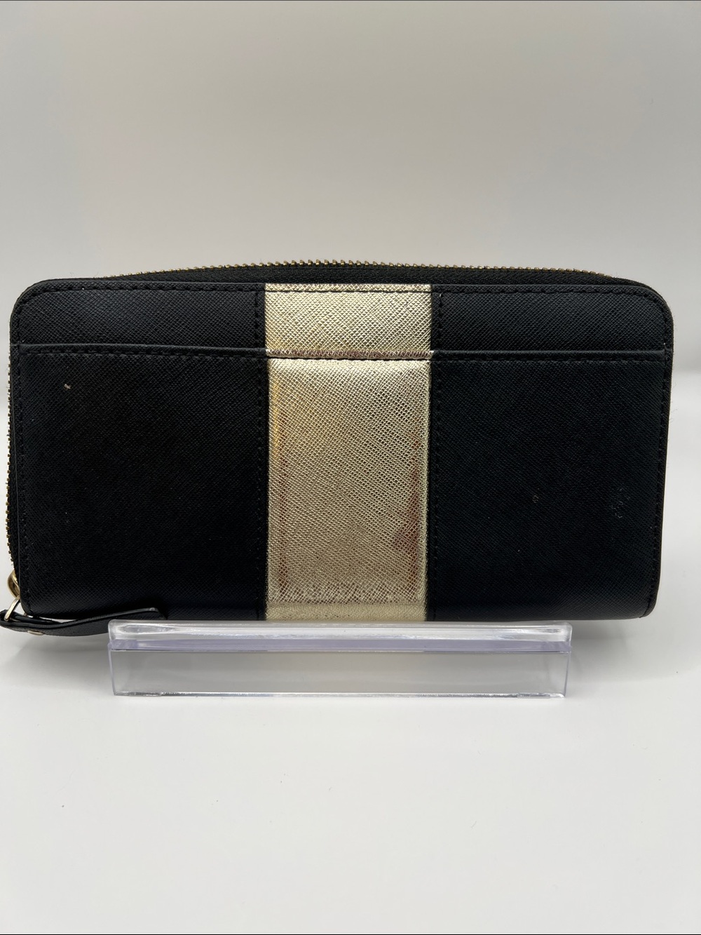 kate spade Black Zip Around Wallet with Gold Center Panel - Picture 5 of 8